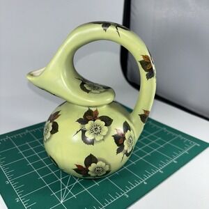 Vtg  MCM Small Atomic Angular Shape Pitcher Ceramic Pottery, Floral Design 1950s
